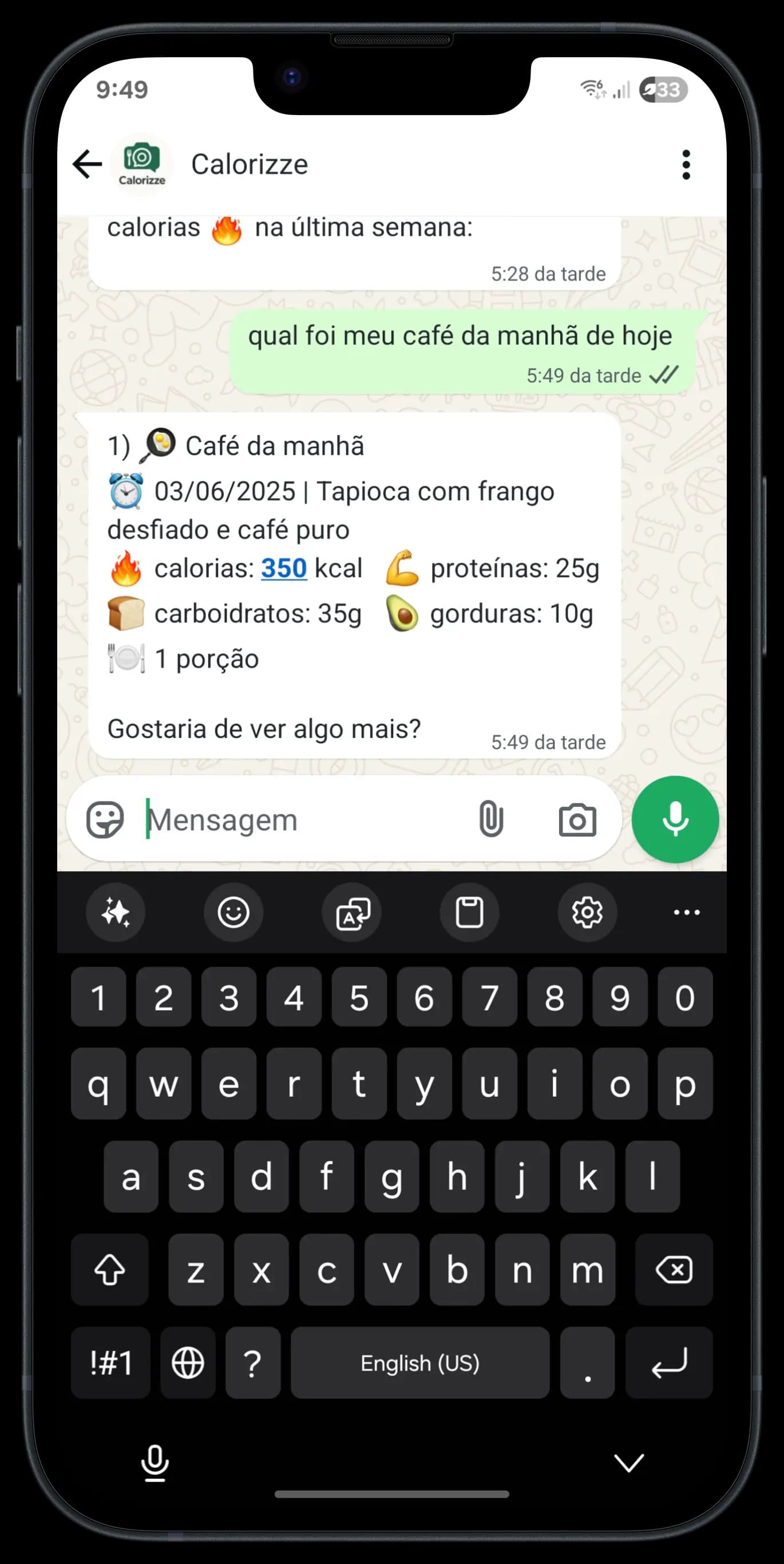 Assistente recordando café da manhã do usuário